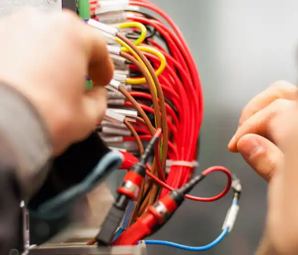 Electrician wiring a panel